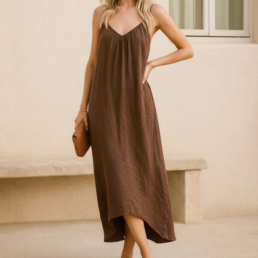 V-Neck Spaghetti Strap Maxi Slip Dress